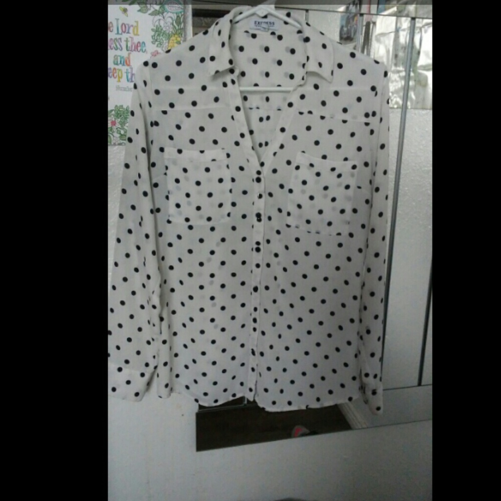 Black Polka Dot Button Down Blouse